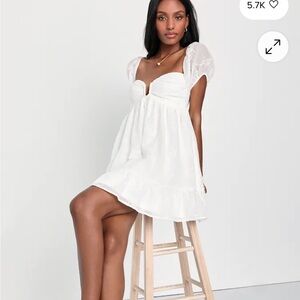 Lulu's Ivory Embroidered Mini Dress with Puff Sleeves